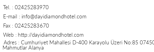 Day Diamond Suit Otel telefon numaralar, faks, e-mail, posta adresi ve iletiim bilgileri